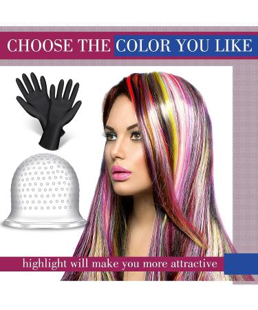 Canlierr Hair Coloring Highlighting Cap Kit with Hook and Gloves - Reusable Silicone Accessories for Salon & Home Use - Buy Online on GoSupps.com