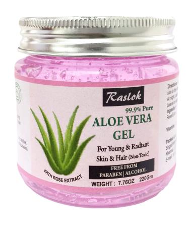 Raslok Aloe Vera Gel Pure Natural Organic Aloe Gel For Moisturizing Face Skin & Hair Care (Rose  7.76 OZ) Rose 7.76 Fl Oz (Pack of 1)