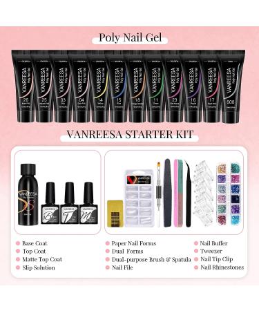 VANREESA Poly Nail Gel Kit - 12 Colors Nail Extension Set for DIY Manicures | Professional Starter Kit for Women - Colorful Flowers - Buy Online on GoSupps.com