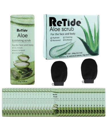 Aloe vera Body Scrub Gift Set - 35 Packets & 2 Pcs Exfoliating Gloves Exfoliating & Moisturizing Sugar Scrub for Face & Body Self Care Gifts for Women