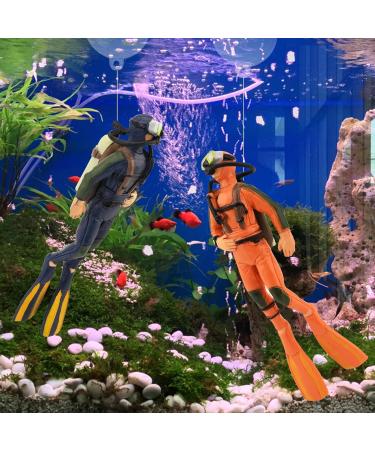 BEKECIDI 2-Pack Aquarium Decorations - Small Divers & Floating Trailer for Creative Sea Landscape - Blue & Orange - Buy Online on GoSupps.com