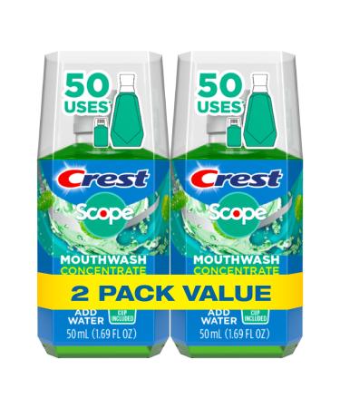 Crest Scope Mouthwash Concentrate Travel Size Mouthwash Original Mint Flavor Helps Freshen Breath 2 Pack -50 ml Squeeze Bottles