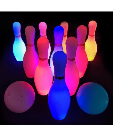 OceanWings Kids Light up Bowling Ball Toys Set,Bowling Pins Toy Game with 10 Pins & 2 Balls Fun Sports Games for Kids Toddler Indoor & Outdoor Boys Girls Children 2 3 4 5 Years white