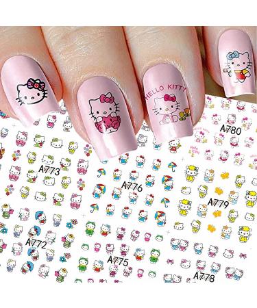 12 Sheets hello kitty nail stickers Cat Nail Art Decorations Stickers for Kids  Cat Dog Rabbit Nail Stickers 3D Self-Adhesive Summer Nail Decals Wraps for Little Girls Kids Women