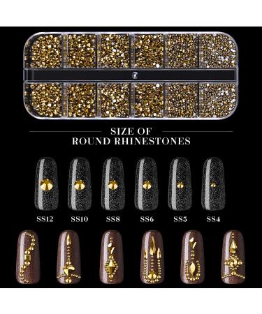 Gold Gems Crystals Set - 120 Multi Shapes + 3000 Round Nail Rhinestones with Picker Pen & Tweezer - Buy Online on GoSupps.com