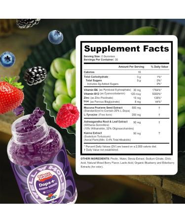 Well&Whole L-Lysine Gummies 1000mg and Dopamine Supplements for Mood Focus and Energy - Buy Online on GoSupps.com