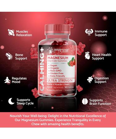 Magnesium Glycinate Gummies 1000 mg - Magnesium Supplement to Support Relaxation Heart Health - Chewable Calm Magnesio Gummies for Adults Glicinato De Magnesio - Strawberry Flavor Strawberry 90 Count (Pack of 1) - Buy Online on GoSupps.com