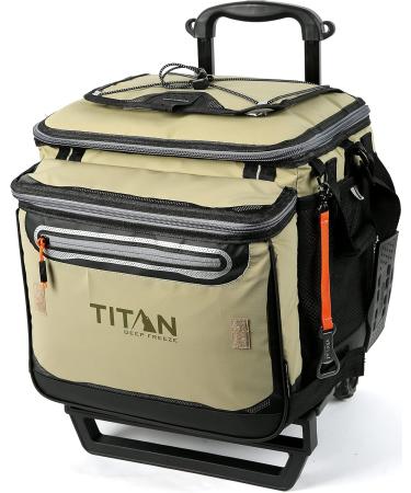 Arctic Zone Titan Deep Freeze 60 (50+10) Can Collapsible Rolling Cooler with Wheels and All-Terrain Cart - Colors: Moss and Process Blue White Cooler + Cooler - Buy Online on GoSupps.com