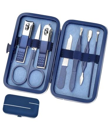 Travel Manicure Set, Mens Grooming kit Women Nail Manicure Kit 8 in 1, Aceoce Manicure Pedicure Kit Manicure set Professional Gift for Family Friends Elder Patient Nail Care Blue