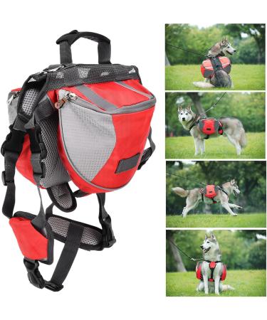 Dog Saddle Bag - Waterproof Reflective Hound Backpack for Small to Large Dogs (Red M) | Breathable Nylon - Buy Online on GoSupps.com