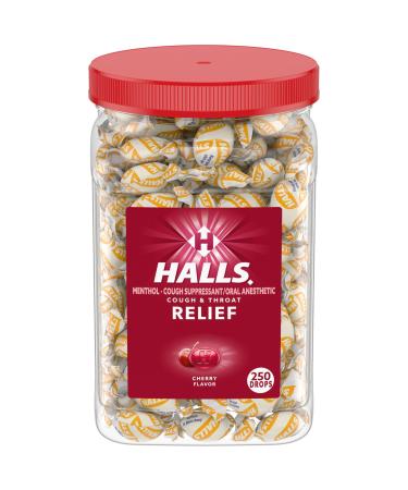 Halls Cough and Throat Relief Cherry Cough Drops Bulk Pack 250 Drops