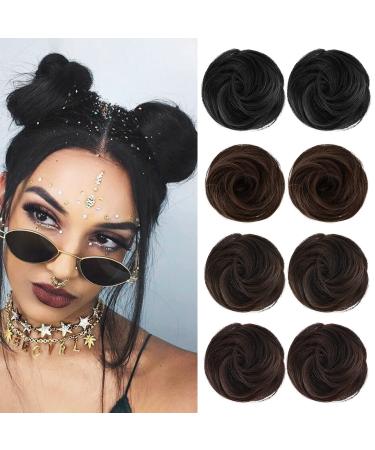 HOOJIH Messy Bun Hair Piece 2 PCS Space Buns Hair Piece Claw Clip in Hair Bun Extensions Hair Accessories Updo Hairpieces for Women Girls - Natural Black 2 Pack Natural Black