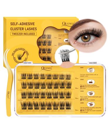 Pre-Glued -Cluster-Lashes QUEWEL Preglued-Eyelashes Natural Look No-Glue Needed Lash Clusters Reusable Lashes Self Adhesive for Beginner Easy to Apply DIY Lash-Extensions for Home Use(ZN-03)