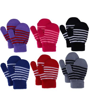 Jupsk Toddler Gloves Kids Winter Warm Knitted Gloves Magic Stretch Striped Baby Mittens for Boys and Girls 1 2 3 4 Years Old 6 Pairs - Buy Online on GoSupps.com