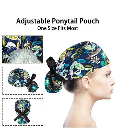 YEAJOIN Bouffant Scrub Caps for Women - Adjustable Working Cap with Button and Ponytail Pouch - 6PCS Multicolor - Buy Online on GoSupps.com