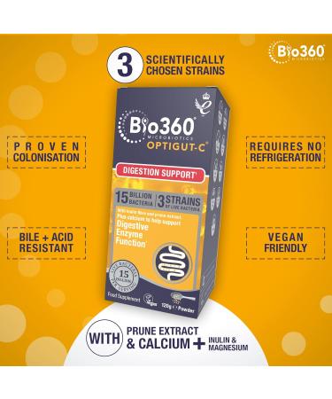 Natures Aid Bio360 OptiGUT-C Digestion Support Powder - 15 Billion Bacteria - 120g - Buy Online on GoSupps.com