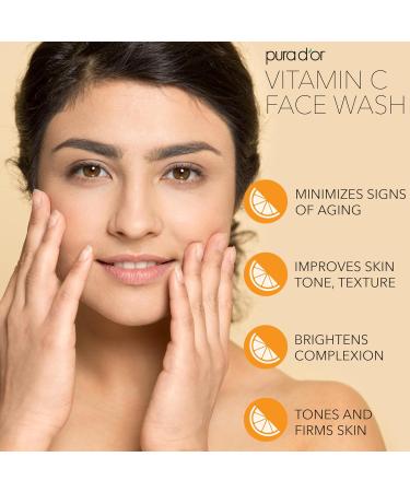 PURA D OR Vitamin C Face Wash 8 Oz | Antioxidant Rich Brightening Cleanser | Hydrating & Gentle | Sulfate & Paraben Free | For All Skin Types - Buy Online on GoSupps.com