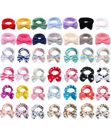 Merkaunis 42 Pcs Cute Bow Hair Band Spa Hair Headband Fluffy Makeup Headband Adjustable Skincare Fluffy Headband Shower Hair Band for Women Girls Gifts Yoga Sports