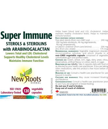 New Roots Herbal - Super Immune - 120 capsules - Sterols & Sterolins with Arabinogalactan Helps Support Healthy Cholesterol Levels 120 count (Pack of 1) - Buy Online on GoSupps.com