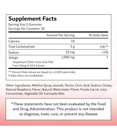 1000 mg Premium Himalayan Shilajit Gummies for Men and Women | Sugar-Free Organic | Non-GMO | Vegan-Friendly | Energy & Focus Boost - Immune Support | 60 Gummies 60 Count (Pack of 1) - Buy Online on GoSupps.com