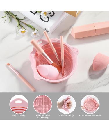 Foldable Silicone Makeup Brush Cleaner Bowl - 2 Pieces Portable Tool for Brushes Sponges & Puffs (Pink Gray) - Ideal for Travel - Buy Online on GoSupps.com