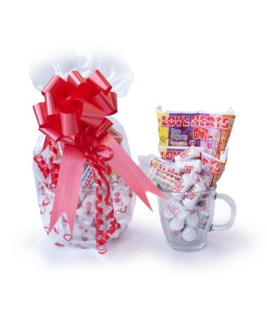 LOVE IN A MUG: Love Hearts Sweets and Glass Mug Gift Set Sweet box sweet hamper sweets gift box Mother's Day gifts retro sweets gift box swizzels sweets