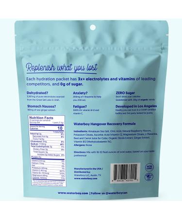 Waterboy Hangover Relief Electrolyte Powder Packets - 3170mg Electrolytes - Dehydration & Hangxiety Relief - Hangover Kit Essential - Blue Raspberry - 10 Count - Buy Online on GoSupps.com