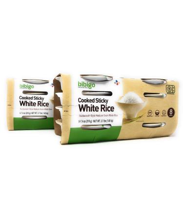 Bibigo Restaurant-Style Cooked Sticky White Rice - Pack of 2 Boxes - 8 Bowls at 7.4 oz each per Box (2 Cases 16 Bowls Total)