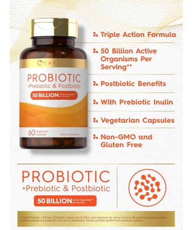 Carlyle Probiotic for Women and Men | 50 Billion CFU | 60 Capsules | Plus Prebiotic and Postbiotic | Complex Supplement | Vegetarian Non-GMO and Gluten Free - Buy Online on GoSupps.com