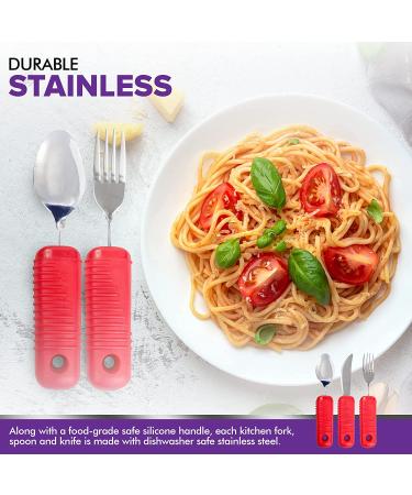 Bendable Red Flatware Set with Easy Grip Handles - 3 Piece Large Fork, Knife, and Spoon - Buy Online on GoSupps.com