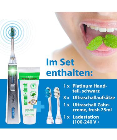 Emmi-dent Ultrasound Platinum Starter Set - Nature Fresh for Sensitive Teeth and Gums | 100% Ultrasound Technology | No Abrasion, No Brushing, Pain-Free - Buy Online on GoSupps.com