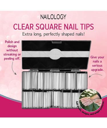 Extra Long Clear Square Nail Tips by Nailology - 360 Piece Acrylic False Nail Extension Tips - Buy Online on GoSupps.com