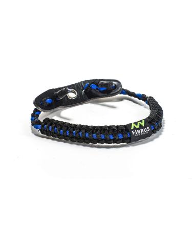 Fibrus Outdoors Bow Wrist Sling 550 Paracord - Survival Hunting Shooting - Durable Leather with Grommet (Multiple Color Options) (Black with Thin Blue Line)