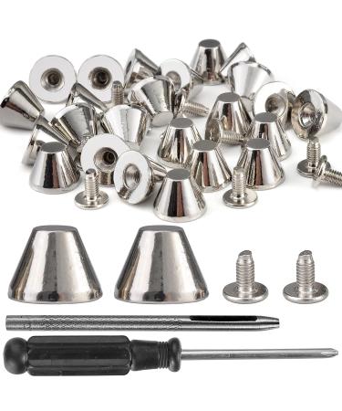 YORANYO 30 Sets 5/16 Height Spikes and Studs 8MM Handbag Feet Silver Color Barrel Spikes Screw Back Punk Studs and Spikes Kit for Clothing Shoes Leather Craft Belts Bags Dog Collars Accessories