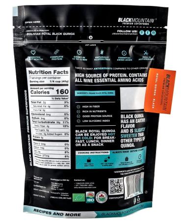 Organic Royal Black Quinoa - 12 oz, Gluten-Free, Vegan, Complete Plant Protein | Black Mountain Premium Superfoods - Buy Online on GoSupps.com