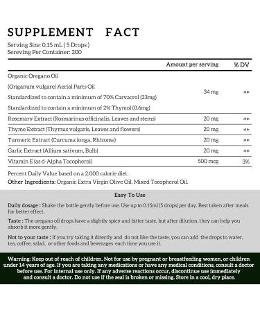 (1 Pack) Organic Oil of Oregano Liquid Drops Supplement with Thyme Turmeric Aceite de Oregano Cleanse Detox Digestive & Immune Support 1 Fl Oz - Buy Online on GoSupps.com