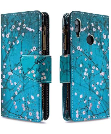 Miago 9 Card Slots Leather Cover for Huawei Y6 2019 | Colorful Zip Flip Wallet Case | Blue Flower PU Leather Protective Case - Buy Online on GoSupps.com