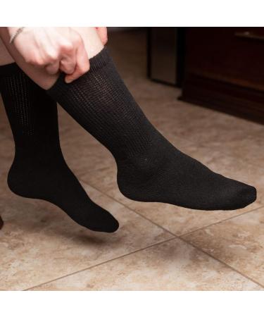 Diabetic Crew Socks - Breathable Cotton, Loose Fitting, Non-Binding Top Design - Pain Relief for Swollen Feet - Black (6 Pair, Size 9-11) - Buy Online on GoSupps.com