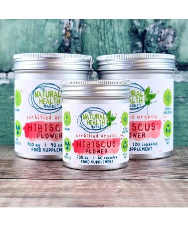 Organic Hibiscus Flower 700mg Capsules - 90 Capsules Tin - 100% Organic - Buy Online on GoSupps.com