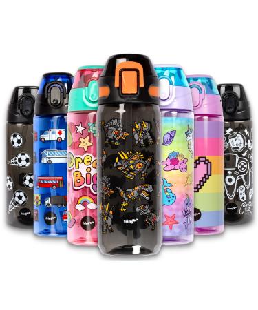 Fringoo - Dinosaur Robot - Kids Water Bottle with Straw - BPA Free Water Bottles - Black Straw Water Bottle - Reusable Water Bottle - 600 ml / 20 Oz Dinosaur Robot 600 ml