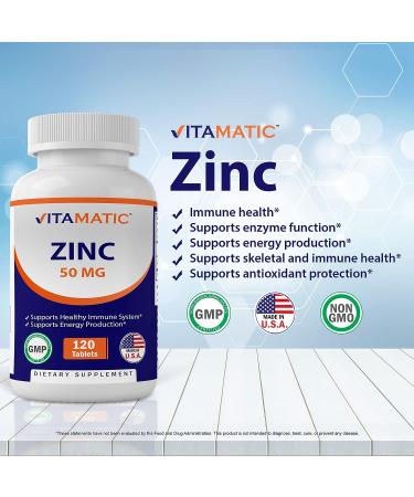 Vitamatic Zinc 50mg - Immunity Boosting Supplement with Zinc Gluconate | 120 Tablets - Buy Online on GoSupps.com