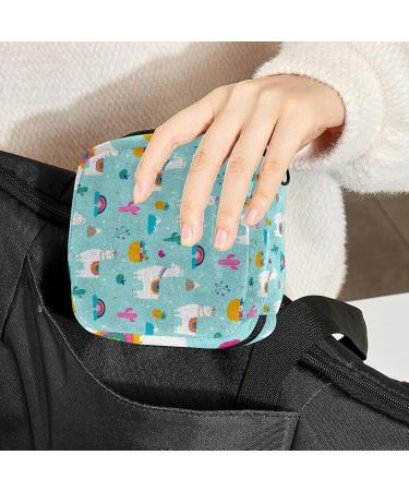 Stylish Menstruation Pad Bag with Zipper | Women's Napkin & Tampon Collection Bags (Lama Alpaca Cacti & Leaves) - Buy Online on GoSupps.com