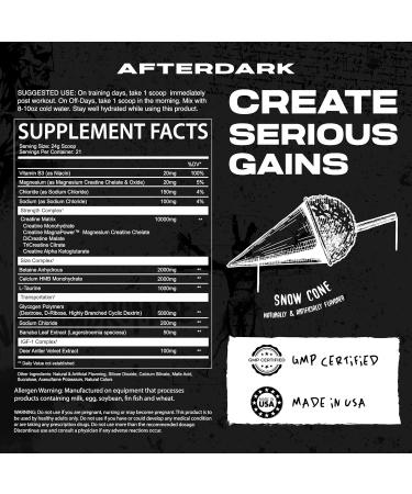AfterDark Supplements Creatine Monohydrate Powder - 10 000mg Power & Endurance Blend GMP Certified USA Made 21 Servings - Snow Cone Flavor - Buy Online on GoSupps.com