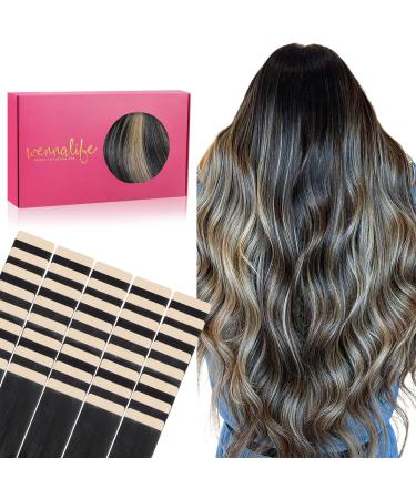 If-of-hearted tape extensions real hair 40PCs 120g 65cm 26 inch balayage natural black to light blond hair extension real hair extensions invisible tape in extensions real hair hair extensions 65cm-12m-12m/19/1b balayage natural black to light blonde