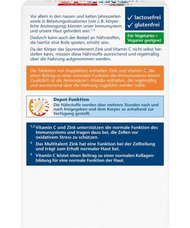 Double Heart Zinc 15 + Histidin + Vitamin C - Immune Support & Skin Health - 100 Vegan Depot Tablets (1 Pack) - Buy Online on GoSupps.com