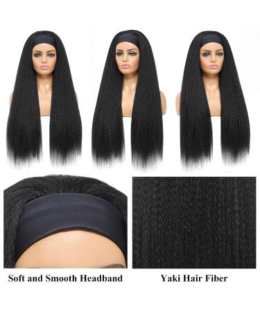 Vligcor Kinky Straight Headband Wig 16 Yaki Synthetic None Lace Front - Natural Hairline for Black Women - 1B - Buy Online on GoSupps.com