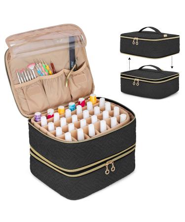 LUXJA Detachable 2 Layers Nail Polish Organizer - Hold 60 Bottles (15ml - 0.5 fl.oz) Nail Polish Case with Tools Storage Pockets (Patented Design) Black