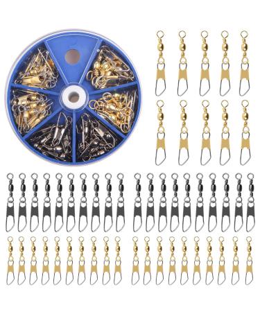 AGOOL Barrel Swivel Snap Kit - 50pcs Barrel Swivels with Safety Snaps High Strength Fishing Quick Connect Snap Swivels with Solid Ring Fishing Tackle Accessories Box Kit Size 4#,6#,8#,10#,12#,14# 50pcs-black&gold