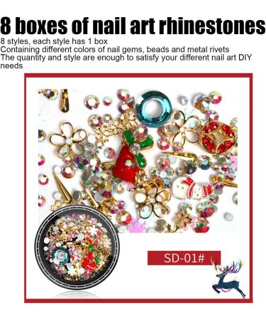 8 Boxes Christmas Nail Art Rhinestones mixed nail art Christmas nail accessories Metal Nail Studs for Christmas Nails Art Decoration Supplies - Buy Online on GoSupps.com