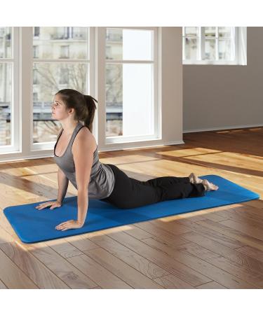 Extra Thick Blue Yoga Mat - Non Slip Comfort Foam Exercise Mat for Fitness, Pilates, Workout - Durable with Carrying Strap by Wakeman Fitness - Buy Online on GoSupps.com